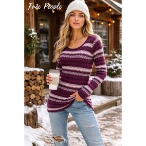 Free‎ People Fair Isle Striped Longline Sweater Plum Boho Y2K M